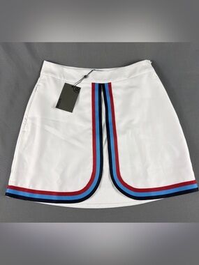 G/FORE Womens Golf Skort Layered NBR Striped 8 White Polyester NWT MSRP $155